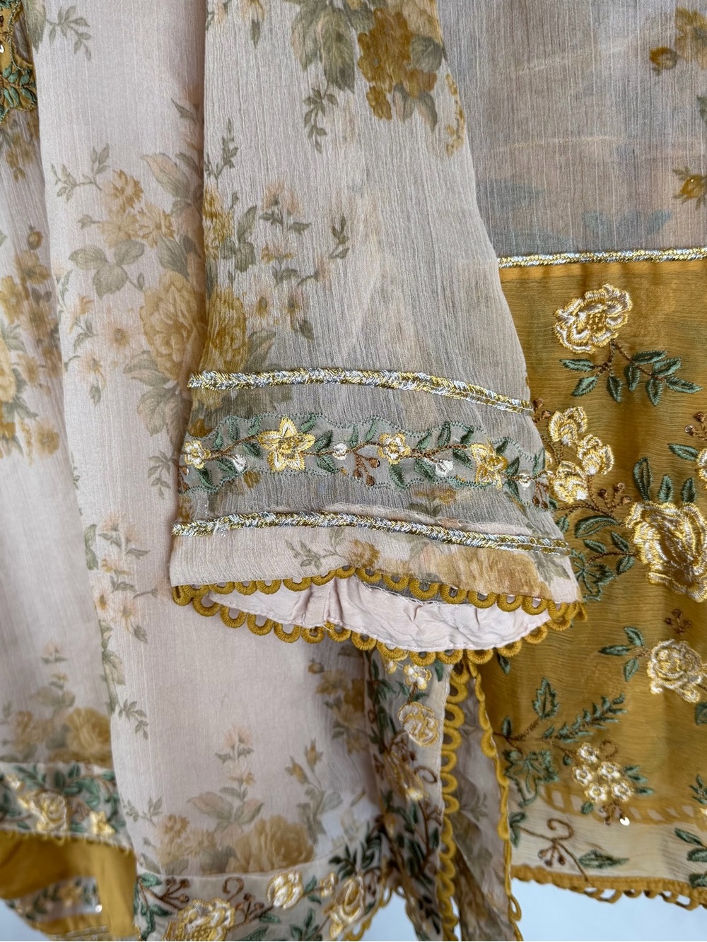 Ethnic Elegant Floral Embroidered Women's 4 piece in Mustard - Picture 3 of 8